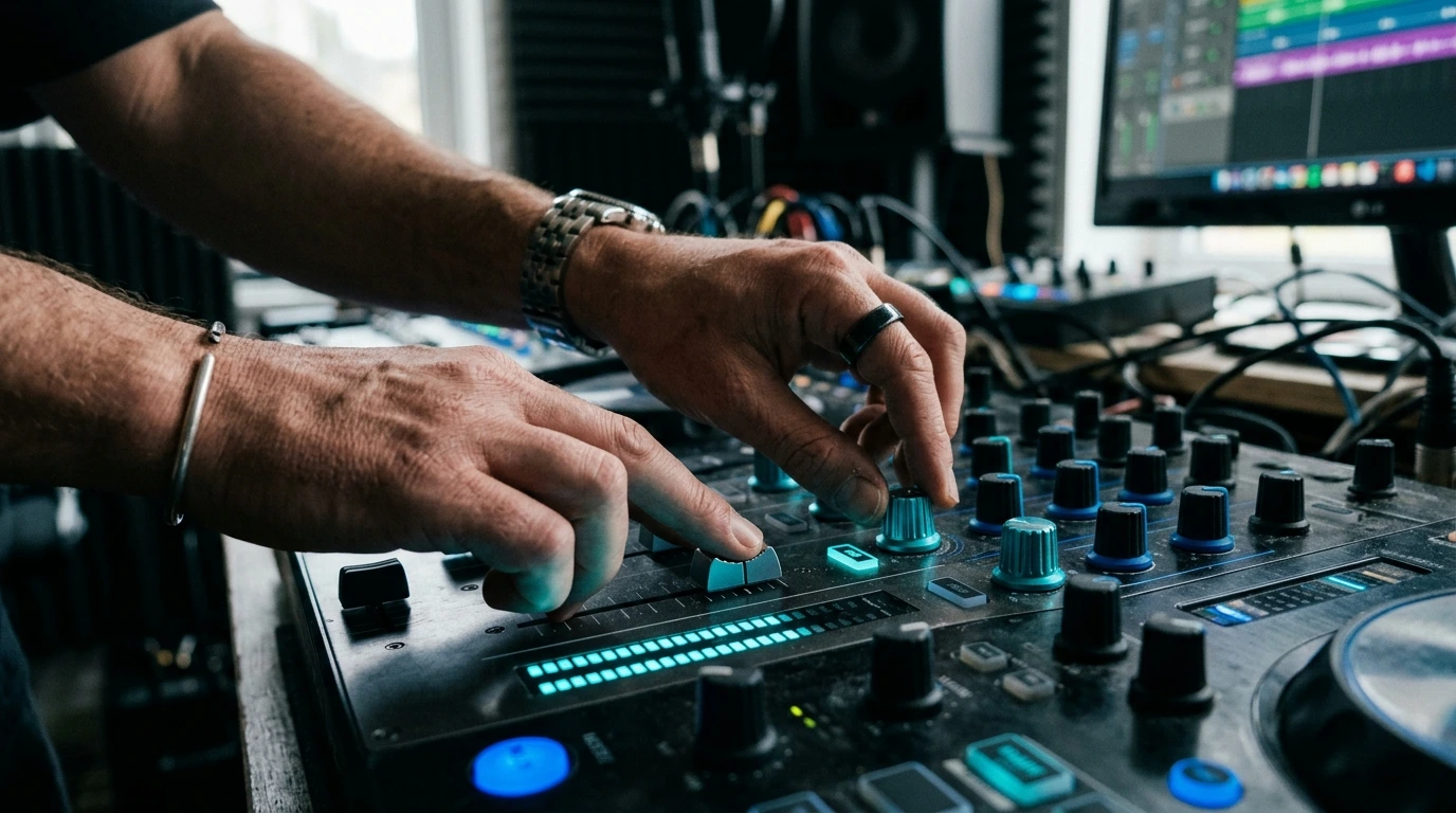 Mains sur un contrôleur de mixage