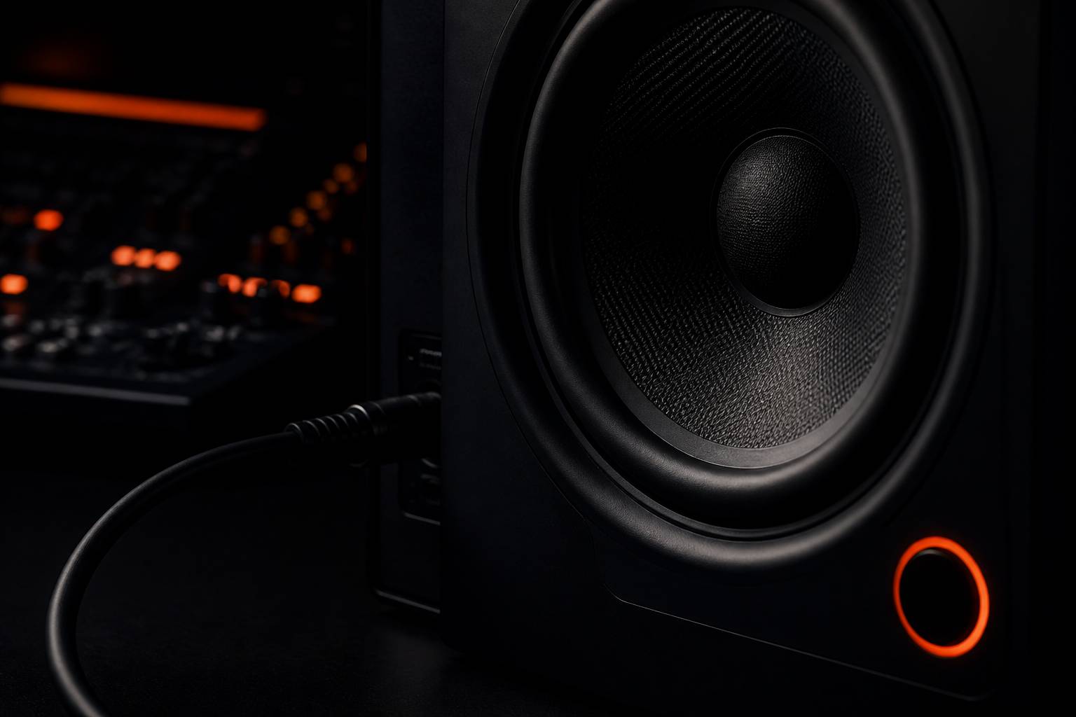 Détail du haut-parleur d'une enceinte de monitoring