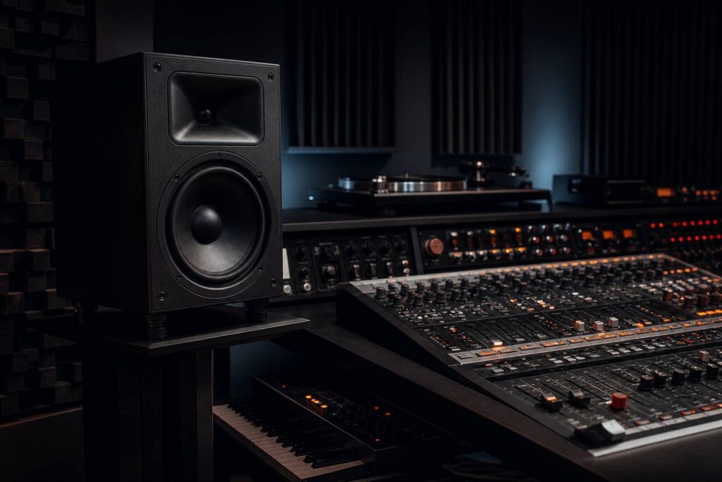 Enceinte de monitoring dans un studio sombre