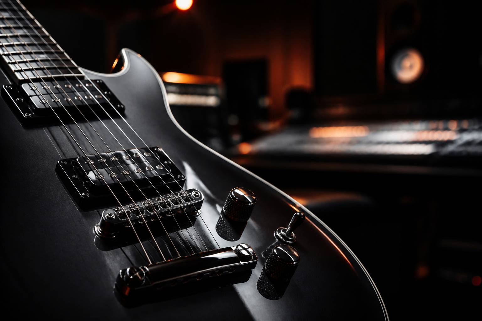 Micros humbucker et cordier d'une guitare électrique