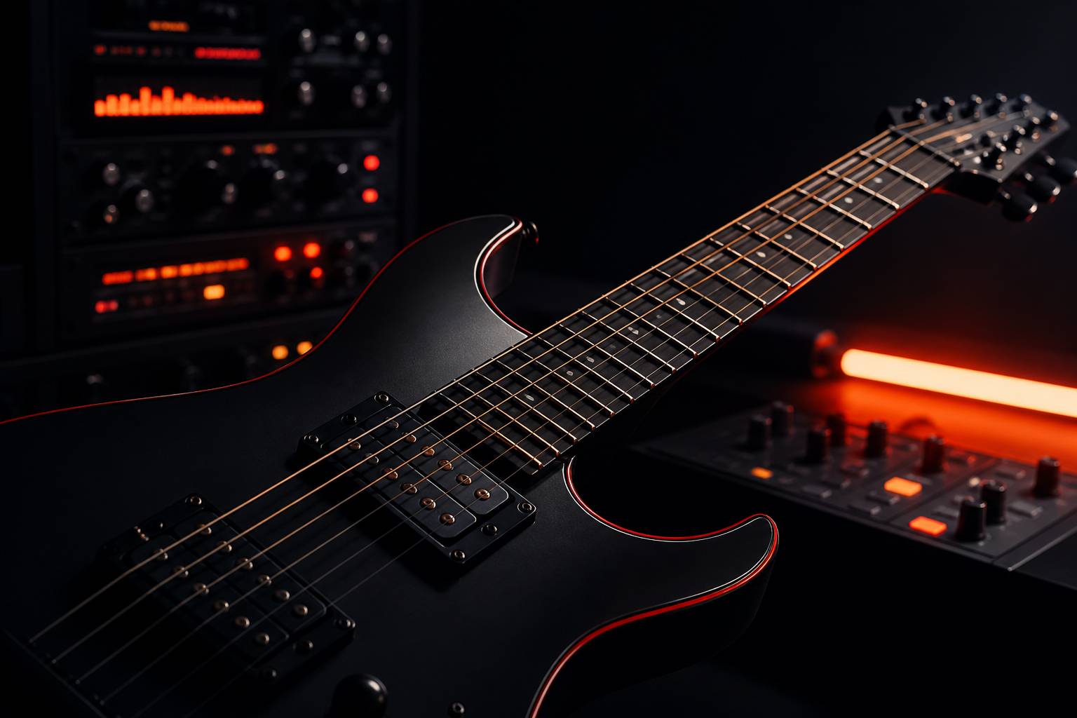Micros humbucker et tête de manche d'une guitare électrique