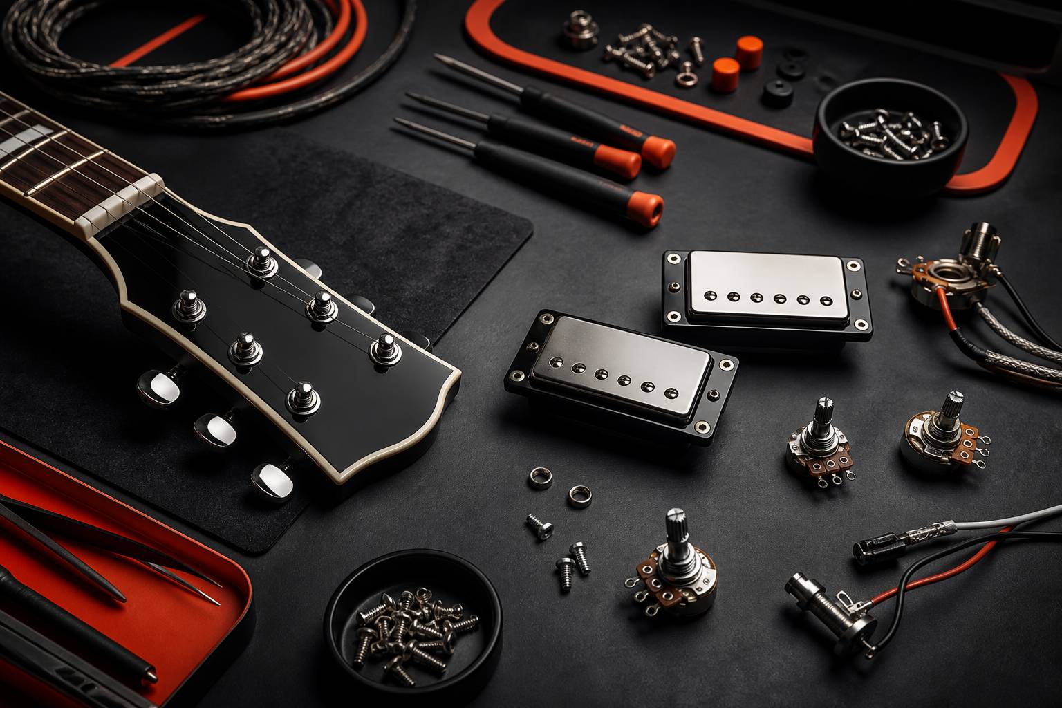 Tête de guitare avec mécaniques et micros humbucker