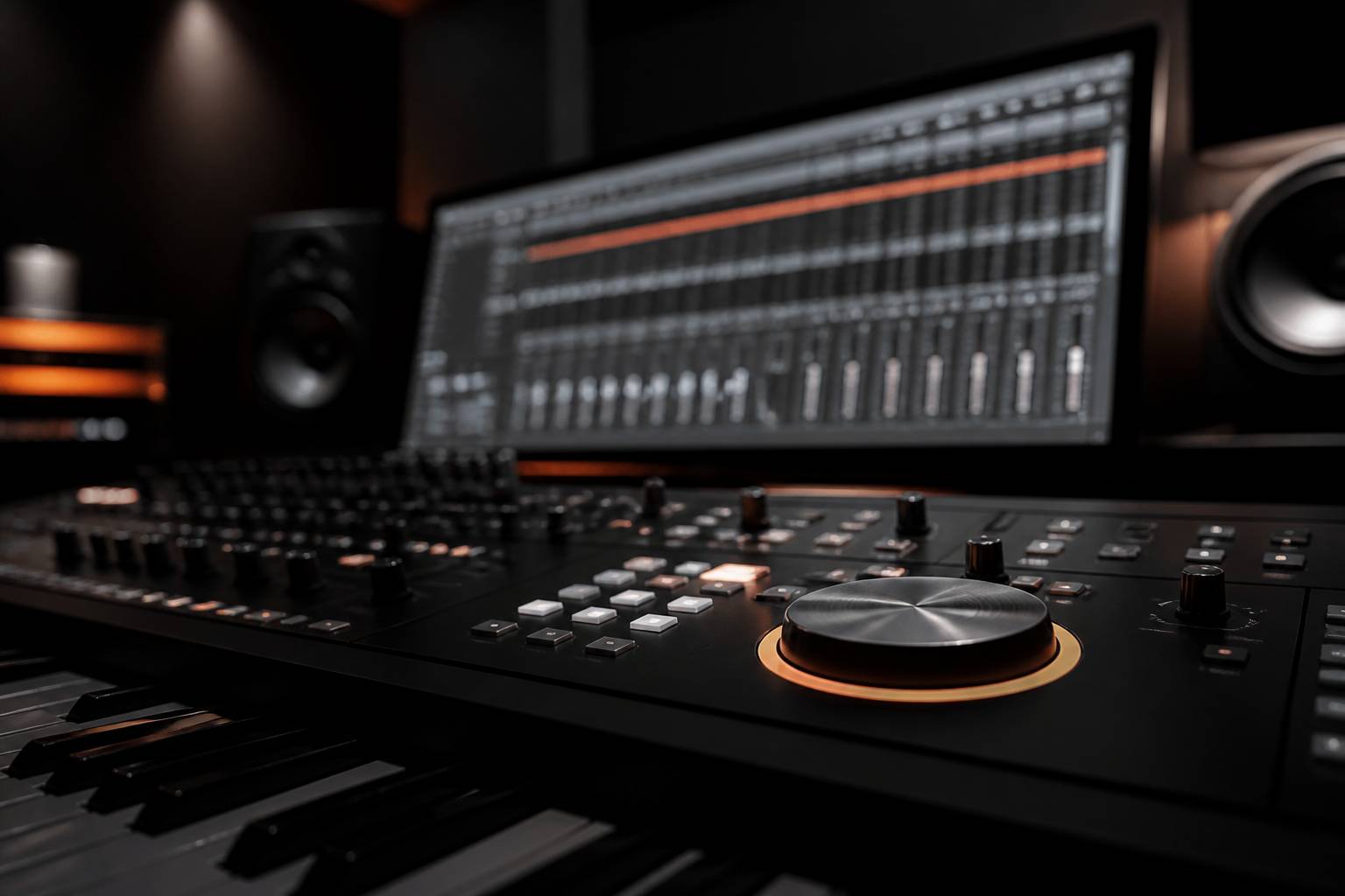 Écran de station audio numérique avec faders et formes d'onde génériques