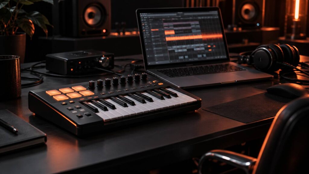 Illustration éditoriale du sujet : Découvrez le Akai Professional MPK Mini : Le mini clavier maître aux possibilités infinies