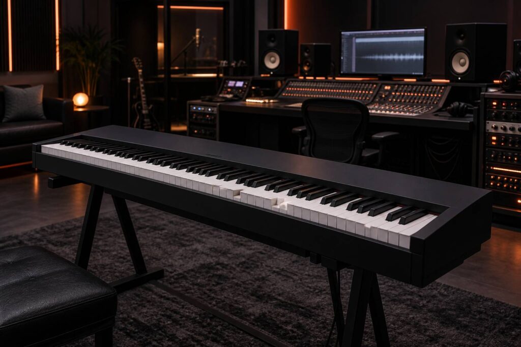Illustration éditoriale du sujet : Découvrez le Yamaha P-145 : l'alliance parfaite entre élégance et performance pour les pianistes exigeants